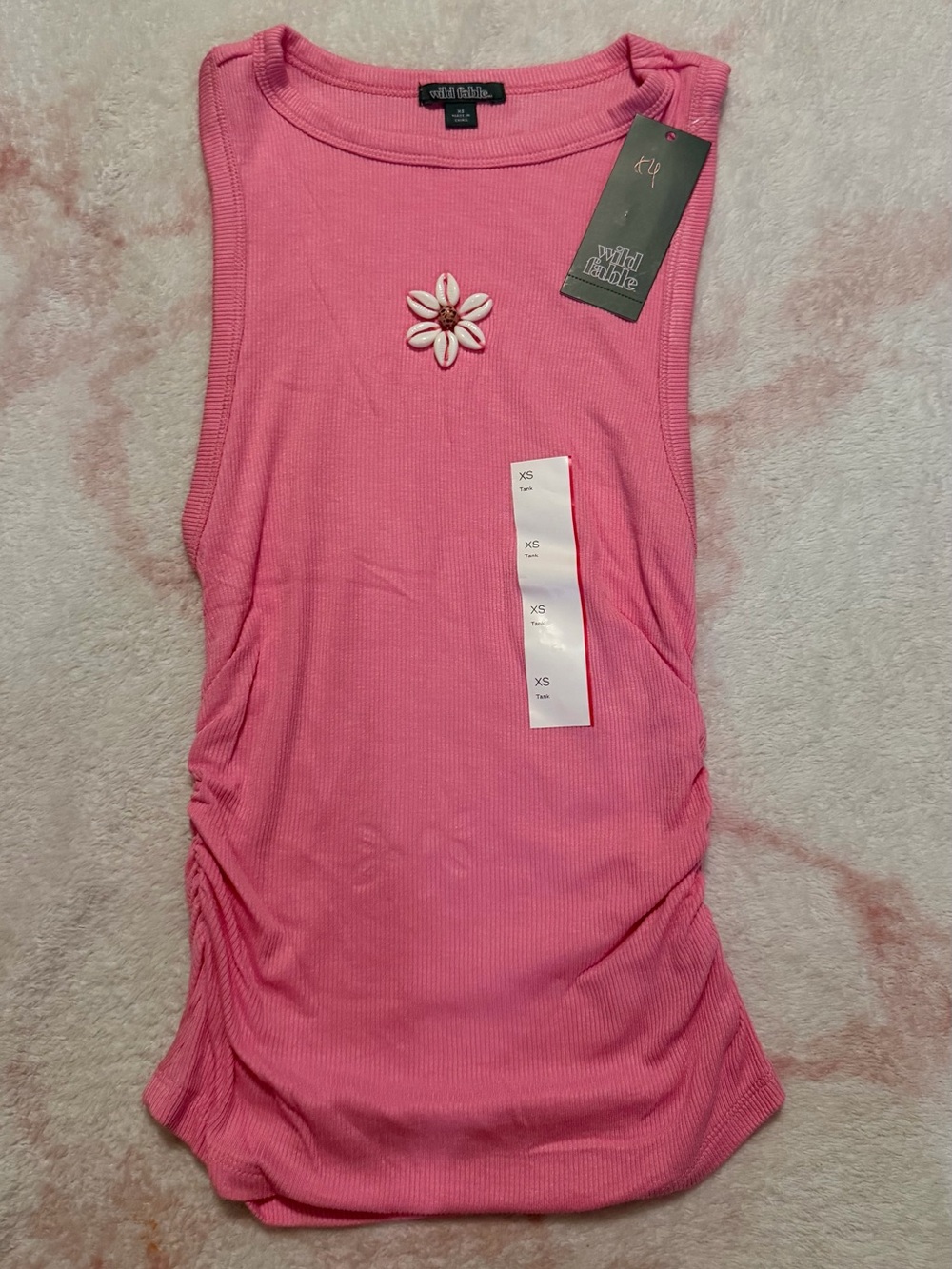 wild fable Pink Ribbed Tank with Shell Flower Accent
